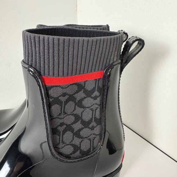 Women's Coach Rivington Rain Booties Black Rubber Boots Sz 7 Slip On - Picture 5 of 15